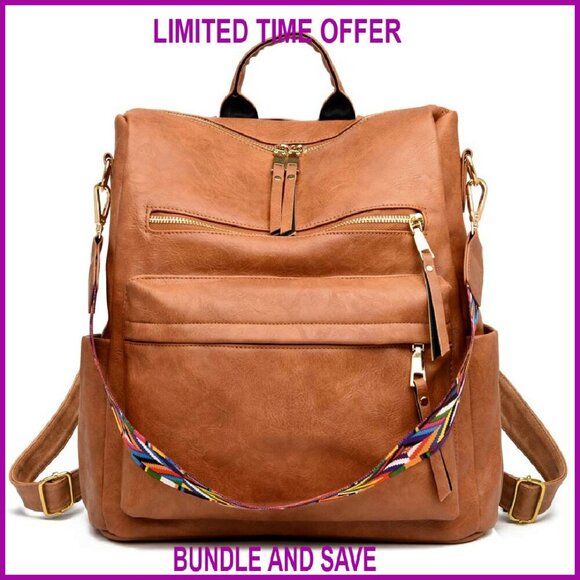 Convertible PU Leather Backpack Purse, Spacious 13.4\